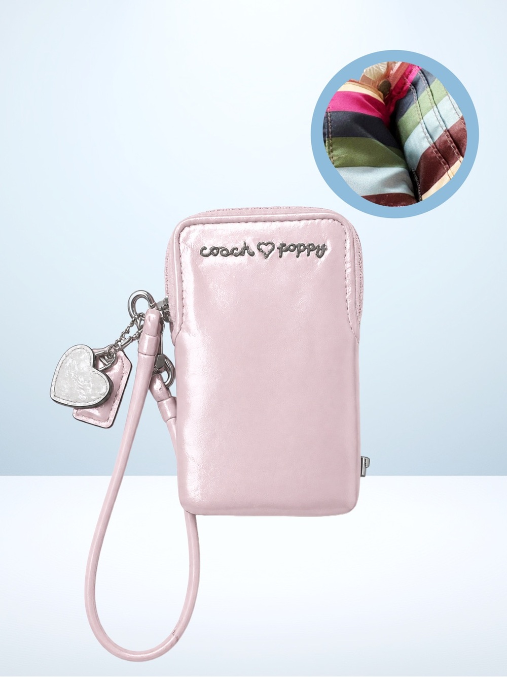 COACH Legacy Poppy Vertical Wristlet, Pink Metallic Stripes